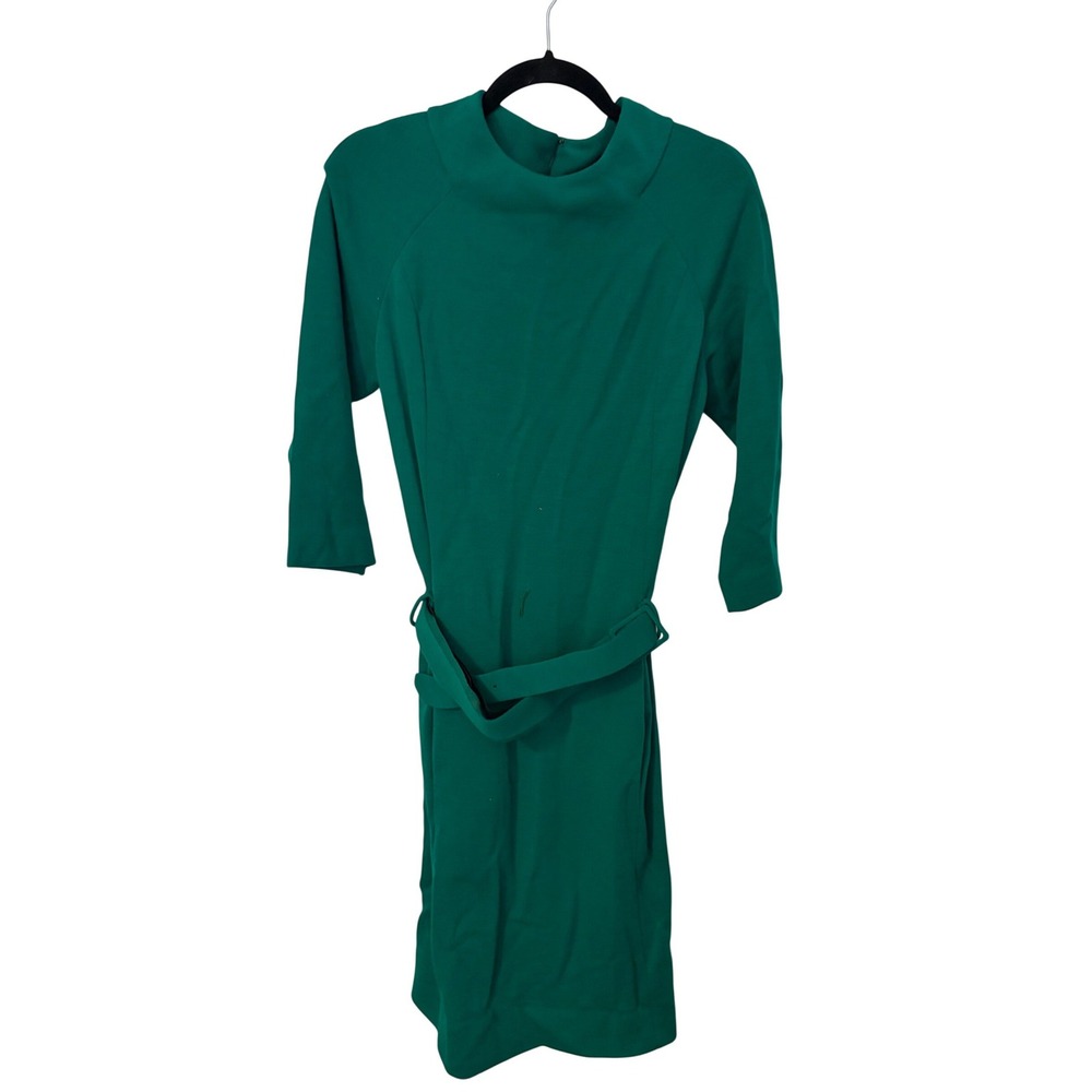 Vintage Knits by L'Aiglon Emerald Green Mock Neck Belted Midi Dress‎ 60s Mod